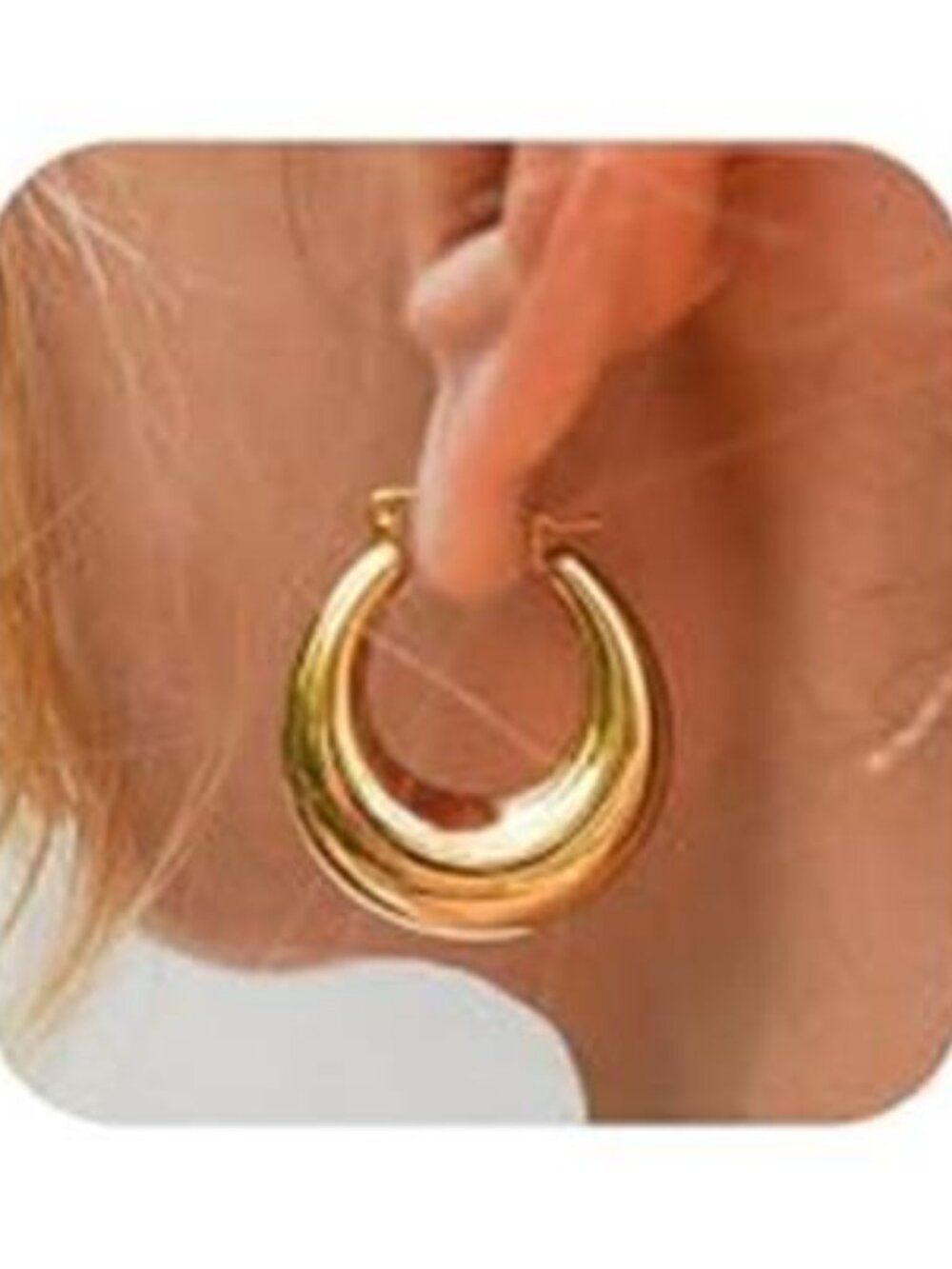 Chunky Gold Hoop Earrings for Women 14k Gold Plated Thick Triple Hoop